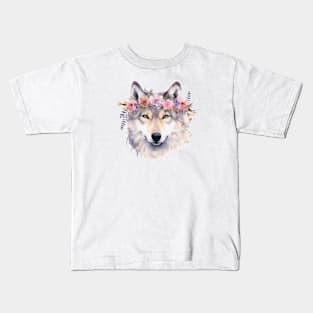 Husky dog flower Kids T-Shirt